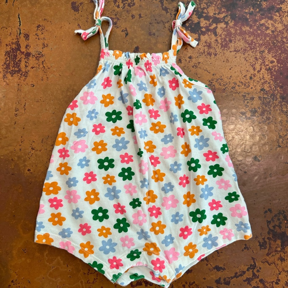 Floral Romper with Bow Straps